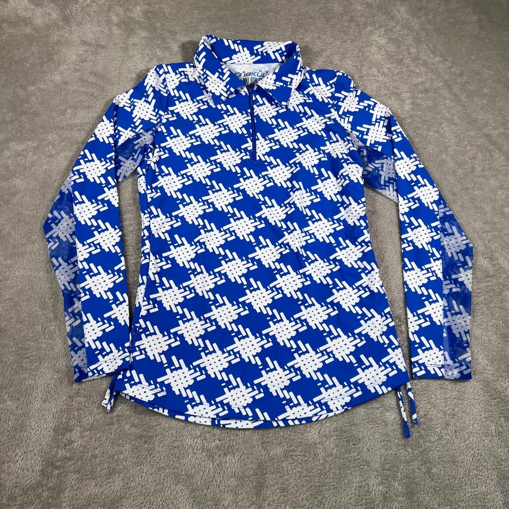 IBKUL Golf Athletic Pullover Womens XS‎ Long Sleeve Blue White UPF 50+ Cross